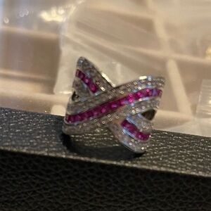 Sterling-Style Multi-Row Pink Stone Crossover Ring size 8 and nine available